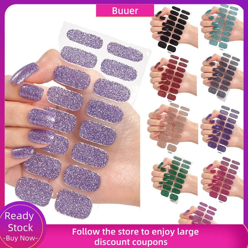 8Sheets INS Trendy Strips Gel Nail Stickers Sequins Simple Gel Nail Polish Strips Glittering Gel Full Nail Wraps DIY NAil Art Making