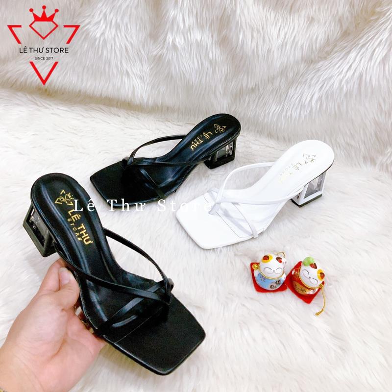Guốc dép nữ 5 7 phân kẹp ngón dây mảnh gót trong viền LT D007 DéP GiàY