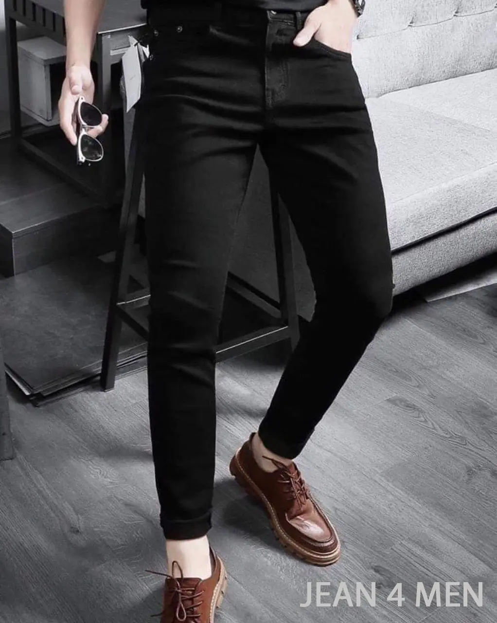 QUẦN JEAN DÀI CO DÃN MÀU ĐEN TRƠN MENSWEAR PANTS