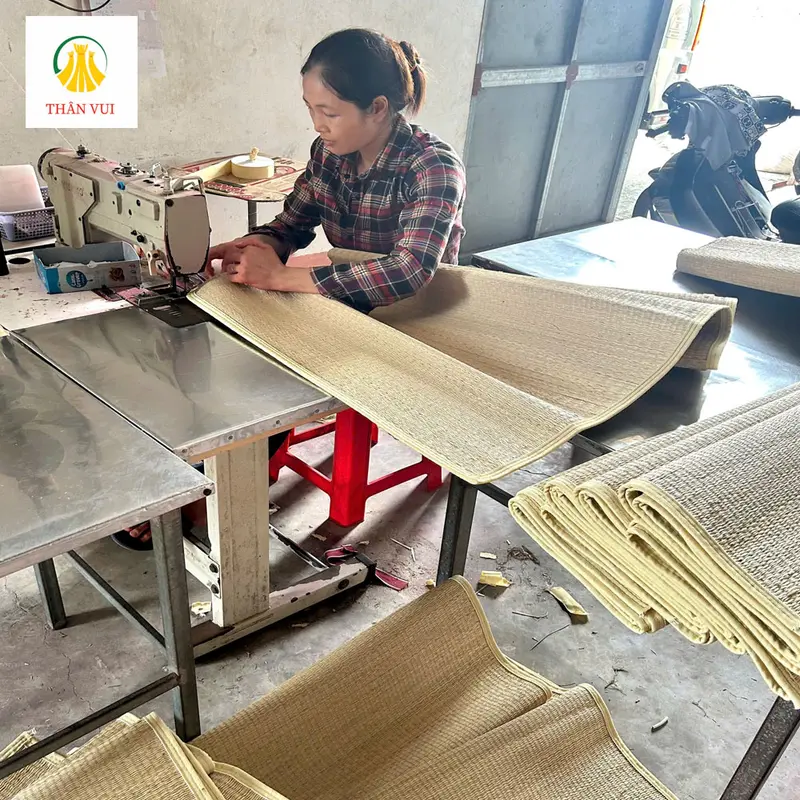 Chiếu Cói Cá Nhân Viền Xanh Quân Đội - Chiếu Văn Phòng Nhỏ Gọn Kích Thước 0.8 / 0.9 / 1m / 1m2 6