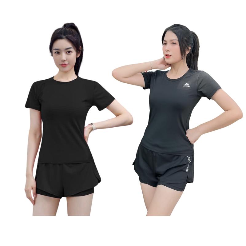 [Tổng Hợp] Mẫu Đùi 2 Lớp Áo Cộc Tay Kín Bụng Tập Gym, Chạy Bộ, Đạp Xe, Tennis, Pickleball Cho Nữ Co Giãn 4 Chiều-NG18/NG03/Ng09/NG21/NG06/NG32 Sport Chạy Bộ Tập Thể Dục