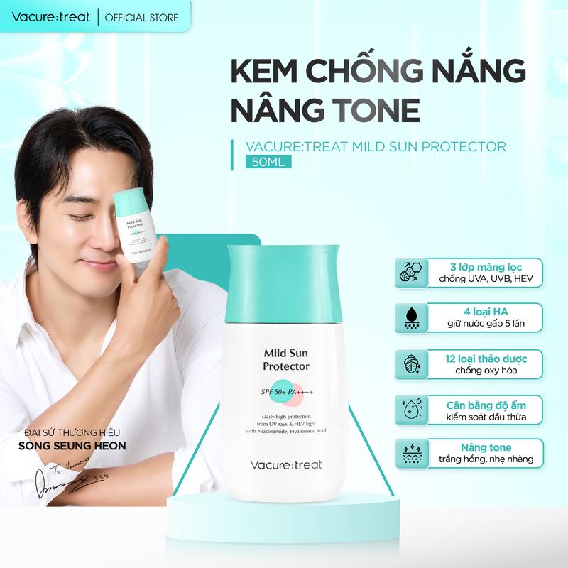 (Tặng nước tẩy trang Amiva) Kem chống nắng nâng tông Vacure:treat Mild Sun Protector SPF50/PA++++ 50 ml Skincare Sun Cream Nữ Chăm Sóc Da Sunscreen Làm Đẹp Da Women
