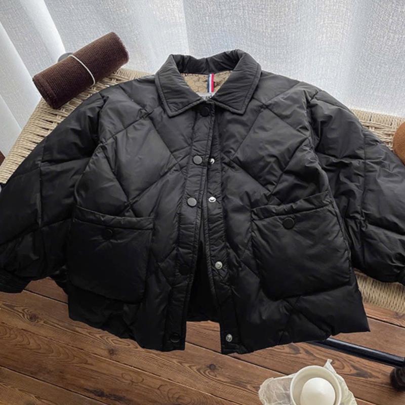 HQO01 Áo khoác sơ mi phao đen lông vũ cho bé trai và bé gái