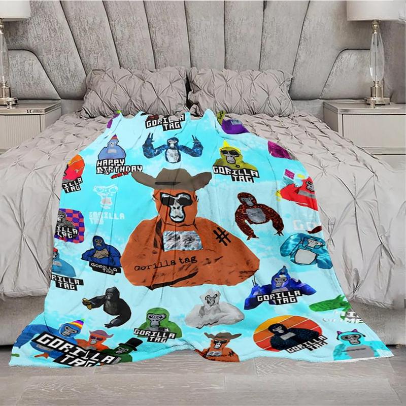 Product Introduction of Gorilla Game Tag Pattern Blanket, 1 Count Lightweight Flannel Blanket, Soft Sofa Bed Travel Camping Blanket, Cool Bedroom Bedroom Refresh Decor 2