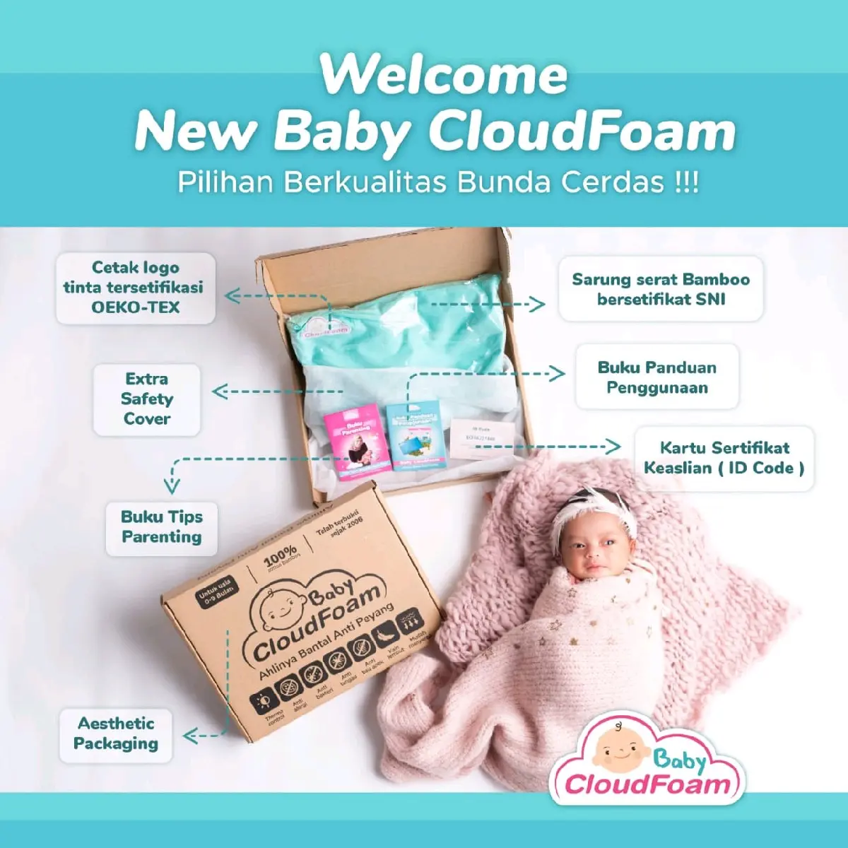 SARUNG Baby CloudFoam Bantal peyang  Bayi Baru lahir Bunda Katun Newborn