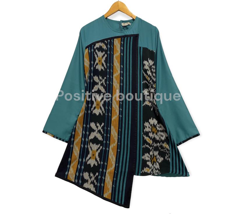 Product Introduction of Blus couple kombinasi  tenun Bianca (B30) Batik Katun Toyobo Atasan Wanita Panjang Tangan 1