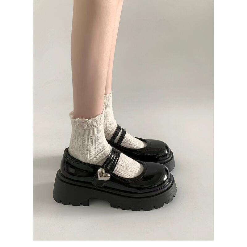 Product Introduction of Black Thick soled Small Leather 2024 Spring and Autumn New Le Fu with One Word Belt Mary Jane British Style Single Shoes for Women Footwear Girl 6