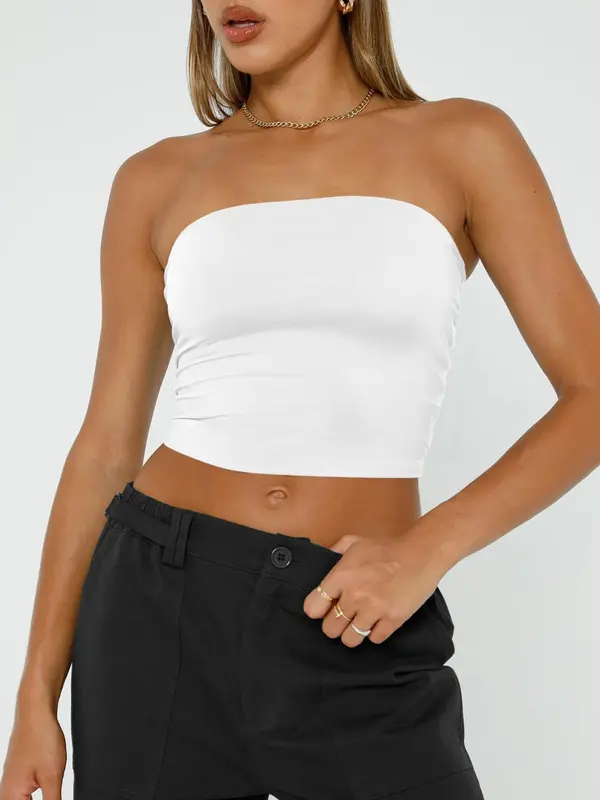 Women's Solid Color Crop Tube Top, Casual Fashion Sleeveless Strapless Top for Daily Outdoor Wear, Ladies Clothes for Summer 5