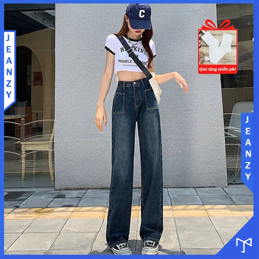 Quần jean ống rộng lưng cao màu retro 2 túi trước phong cách Ullzang trẻ trung năng động JEAN ZY