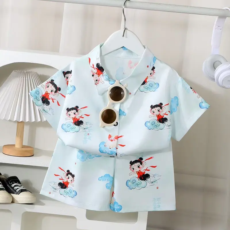 Bộ Áo Sơ Mi ngắn Tay Và Quần Đùi Cho Trẻ Em, Hàng Mới Về, Phong Cách Hàn Quốc, Thời Trang Hợp Xu hướng Hàn Quốc, Dành Cho Bé, Thiết Kế 3D Dễ Thương 2