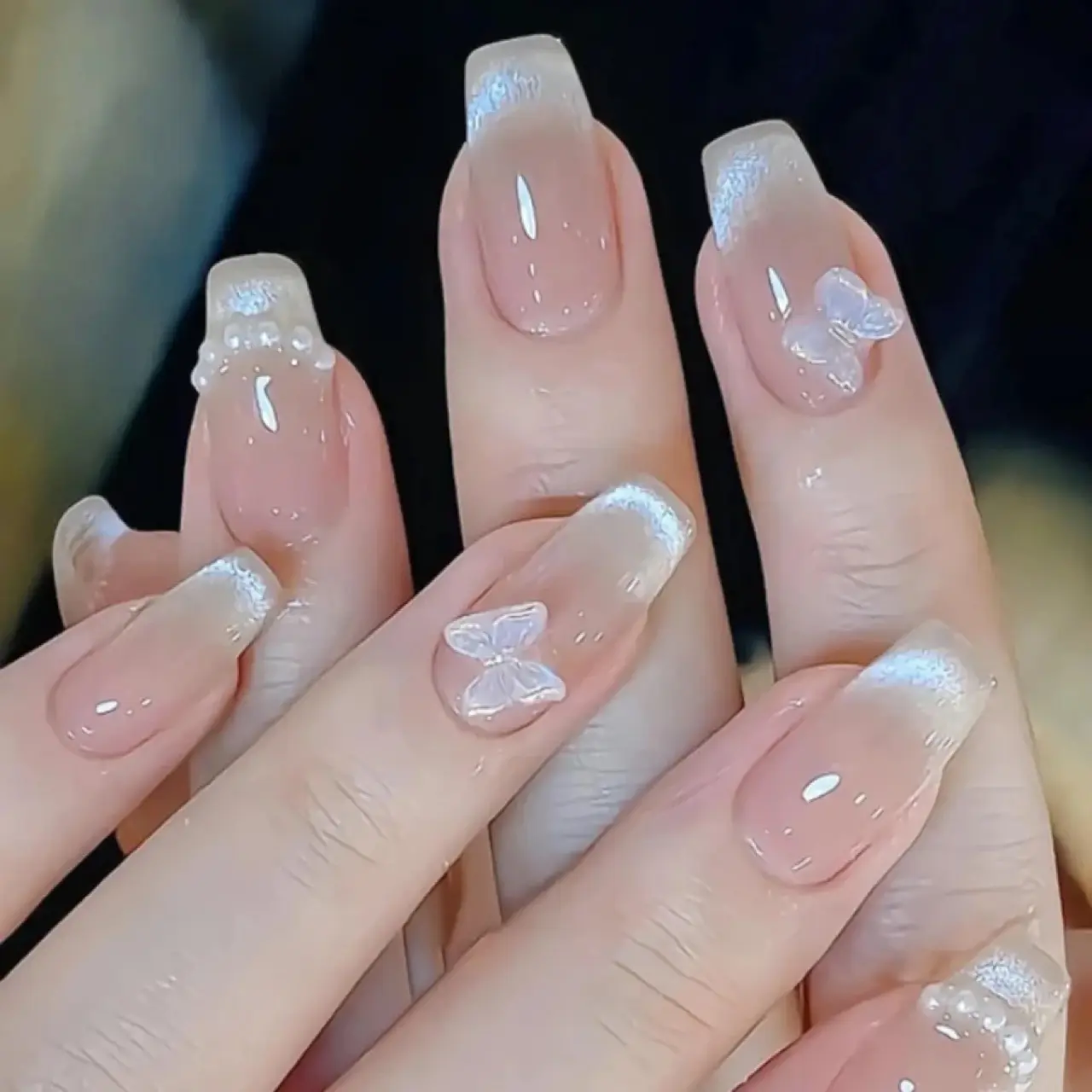 Zhuangsheng Xiaomeng Butterfly Pearl Cat Eye Nude Color Four Seasons Classic Pure Desire Brightening Wearable Nail Art Wholesale Nail Tips
