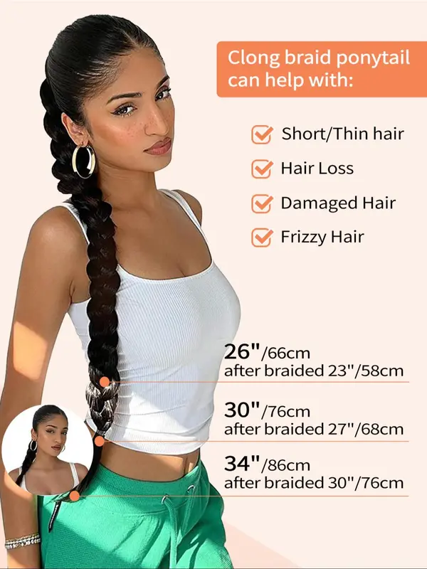 26/30/34 Inch Long Braided Ponytail Extension with Hair Tie, Straight Wrap Around Hair Extensions, Natural Soft Synthetic Hair Piece for Women Daily Wear, Synthetic Braiding Hair 4