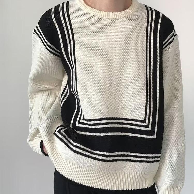Áo Len Nam Cổ Tròn Phối Kẻ DYACI Kiểu Dáng Sweater Phong Cách Hàn Quốc AL66 Menswear Sọc 1