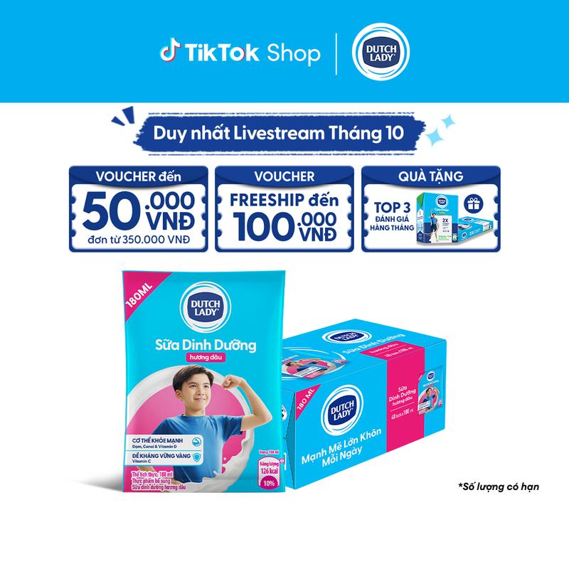 Thùng 48 Bịch Sữa Dinh Dưỡng Dutch Lady Cô Gái Hà Lan Hương Dâu 180ml (48x180ml)