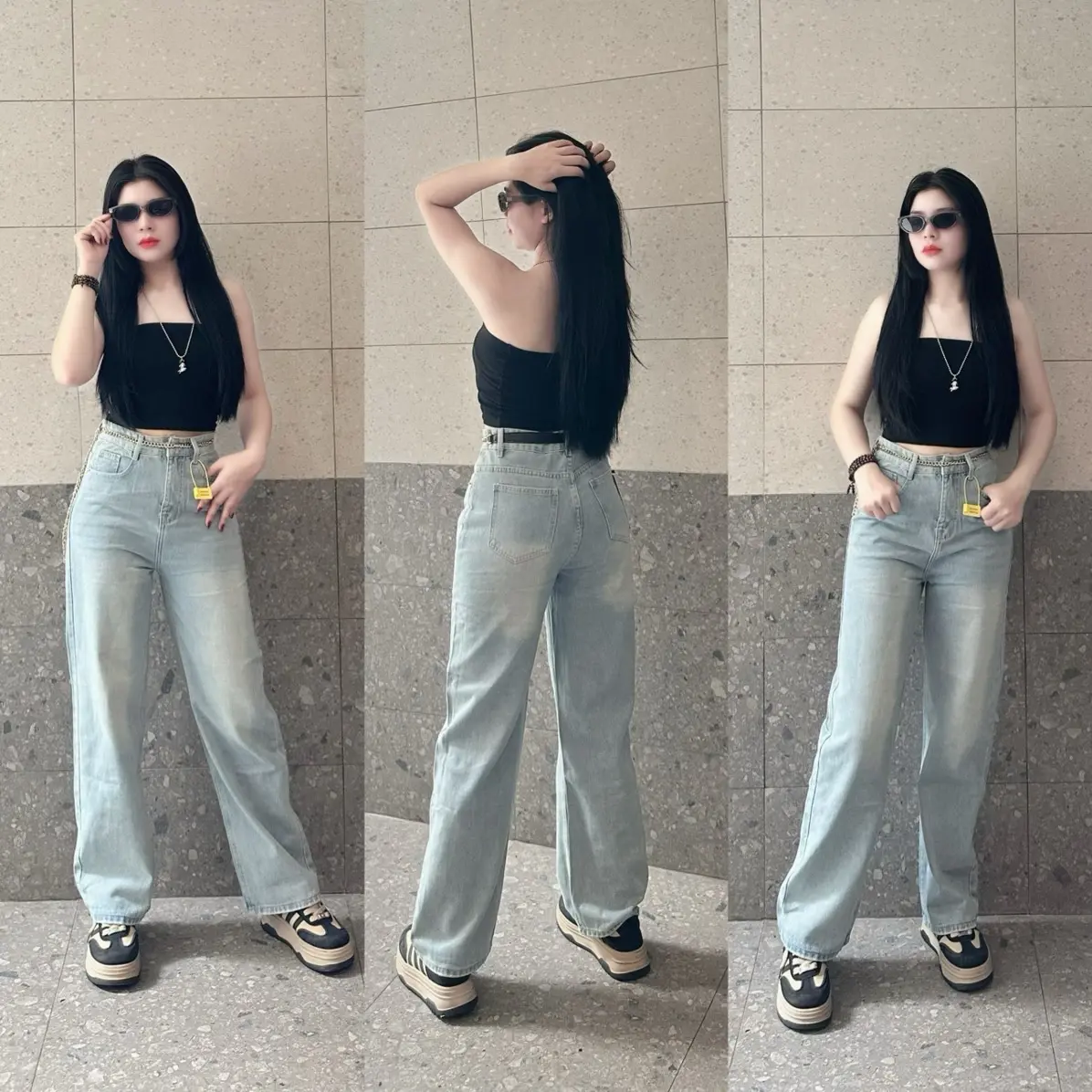 Quần Jeans Nữ Suông Trơn Xanh Nhạt (S-2XL) Vải QC Mềm VM3369 Woment Pants - V.M Kem | BigBuy360 - bigbuy360.vn Quần Jeans Nữ Suông Trơn Xanh Nhạt (S-2XL) Vải QC Mềm VM3369 Woment Pants - V.M Kem | BigBuy360 - bigbuy360.vn