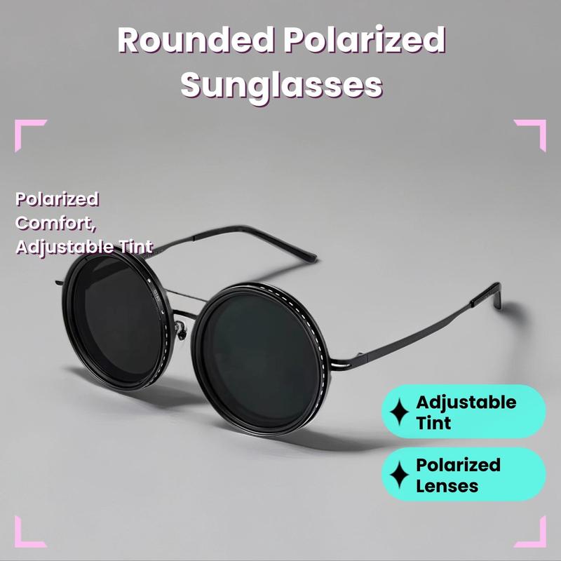 Product Introduction of Rounded Polarized Glasses, Adjustable Tint Sunglasses, 1-9 Gears Sunglasses, Beach Shady Rays Frames Sunglasses with ND Filter Lenses, Men Gifts 1