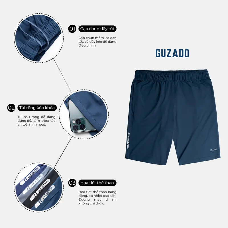Quần Short Sport GUZADO Chất Liệu Thun Lạnh Co Giãn Tốt Thích Hợp Tập Thể Dục Ngoài Trời GSR02 2