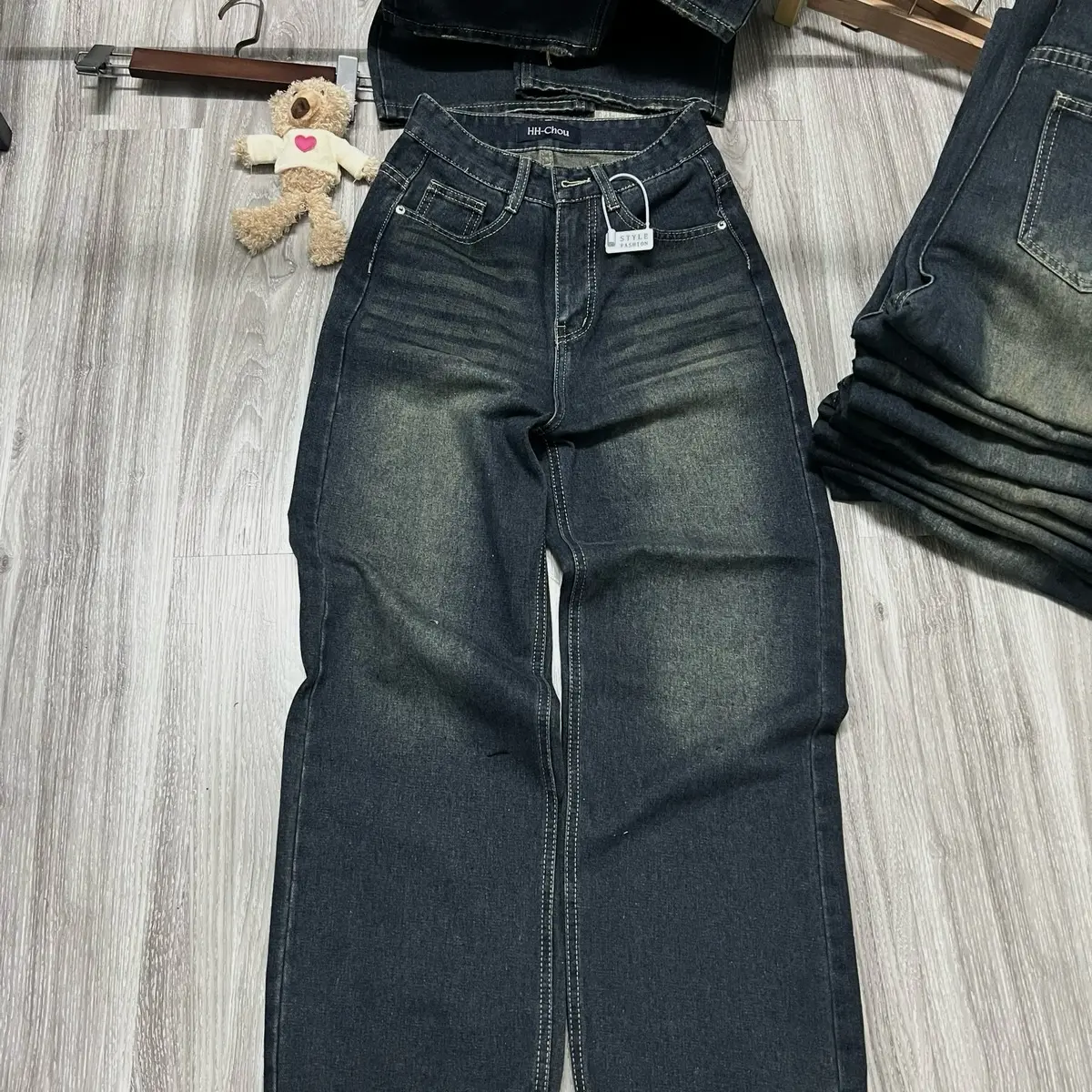 (S-2Xl)HHCHOU-Quần Jeans Suông Trơn Màu Đậm Có Phủ Dơ Vải Qc mềm có 2 chiều dài 103cm và 95cm H3344 Women Pants | BigBuy360 - bigbuy360.vn