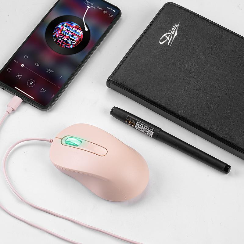 Product Introduction of In Stock Type-C Interface Silent Wired Mouse Compatible with Thunderbolt for Girls Laptop Tablet Phone 27
