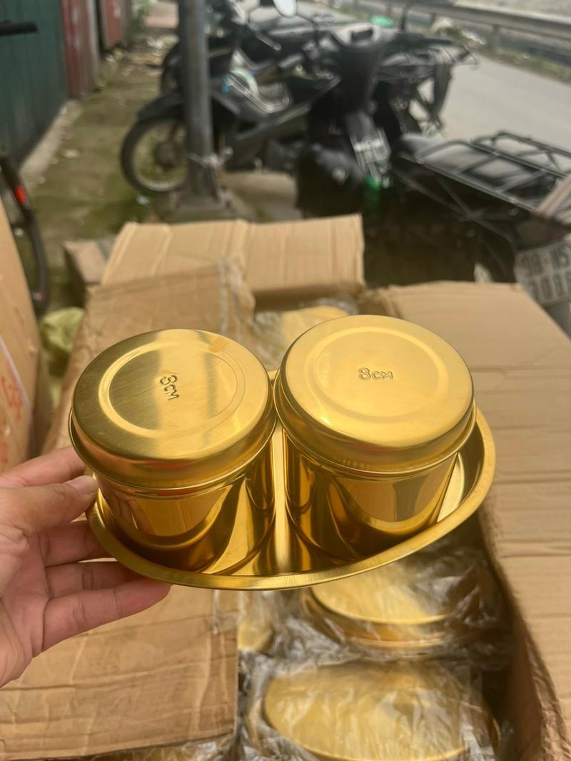 Product Introduction of Hũ inox đựng bông size 8cm màu vàng 1