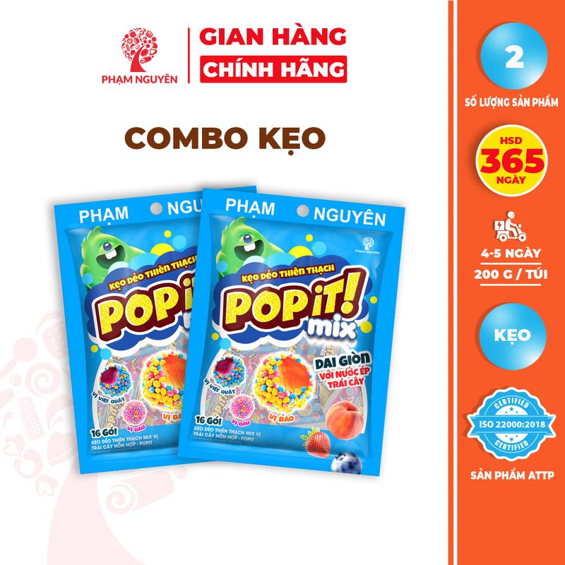 Combo 2 Túi Kẹo Dẻo Thiên Thạch Từ Nước Ép Trái Cây Thật Mix Vị Popit 200g | Kẹo Dẻo | Đồ Ăn Vặt