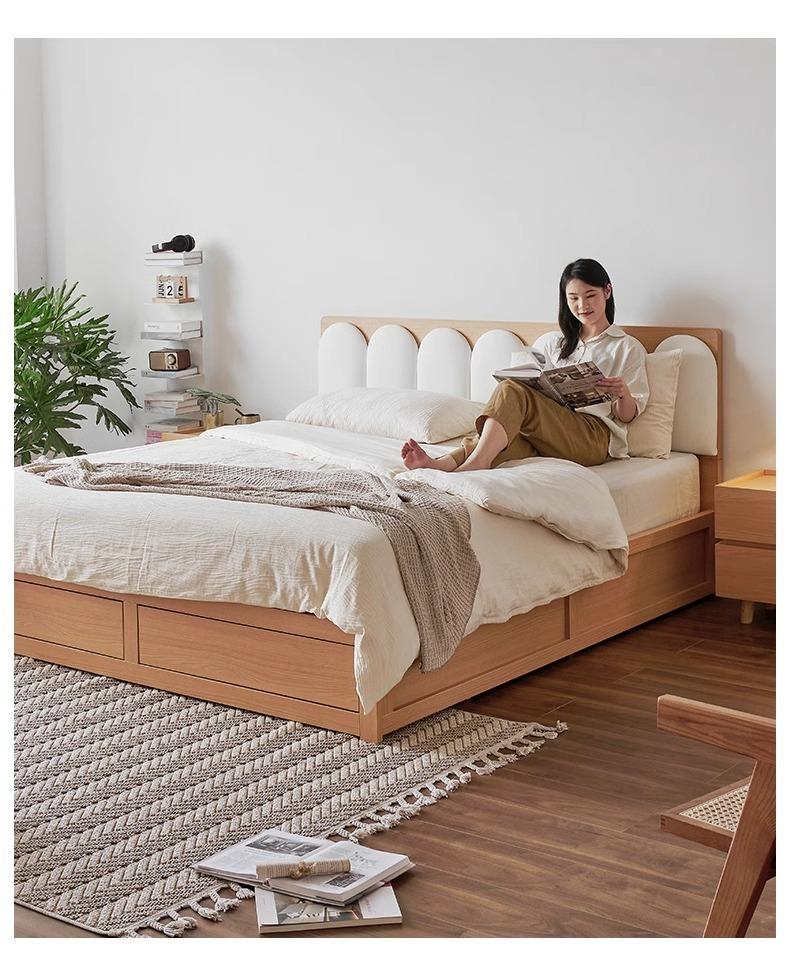 Product Introduction of [Pre Order] Pocket furniture, wooden wood, high air pressure box, storage bed, small-sized master bedroom, double bed, piano key, soft backrest box bed 21