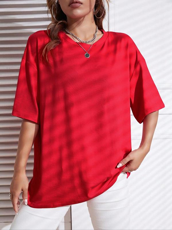 Women's Plain Round Neck Tee, Casual Minimalist Half Sleeve Crew Neck T-Shirt for Summer, Fashion Women's Top for Daily Wear 7