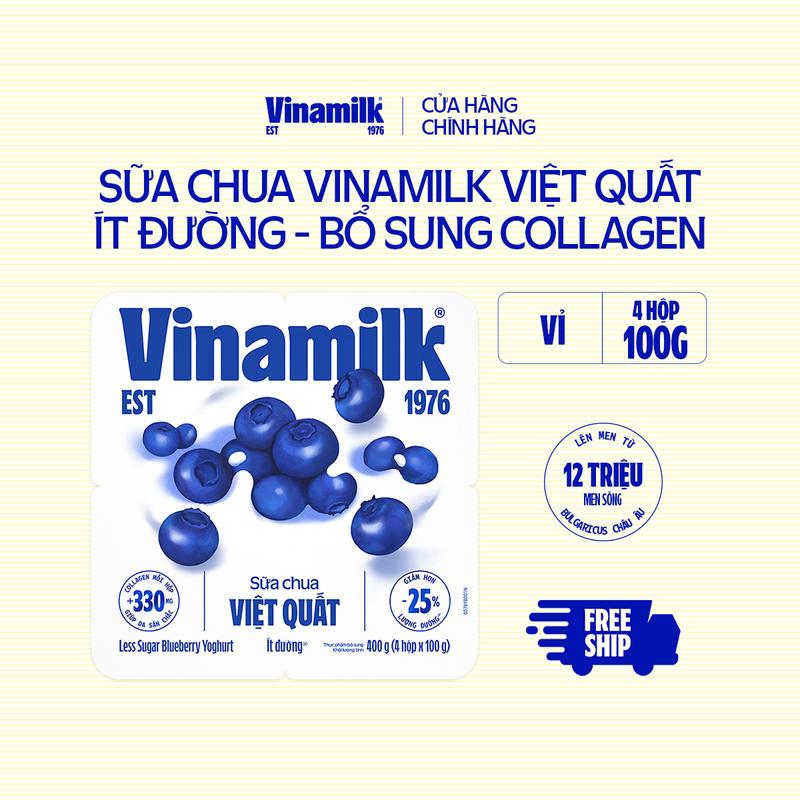 CHỈ GIAO THÀNH PHỐ LỚN BÁN KÍNH 10KM Sữa chua ăn Vinamilk Việt quất ít đường bổ sung collagen 100g