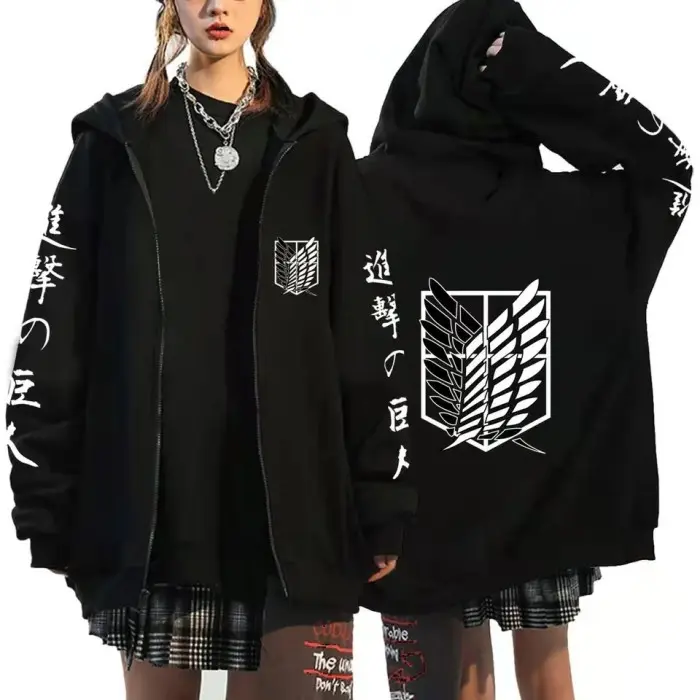 Jaket Sweater Hoodie Bomber Varsity Jersey baseball besbol polos attack on titan aot res tgn - M