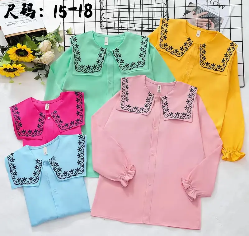 DYNA KIDS. Baju Atasan Kemeja Anak Perempuan 6-9 Tahun Motif Bordir Di Kerah Fashion 1