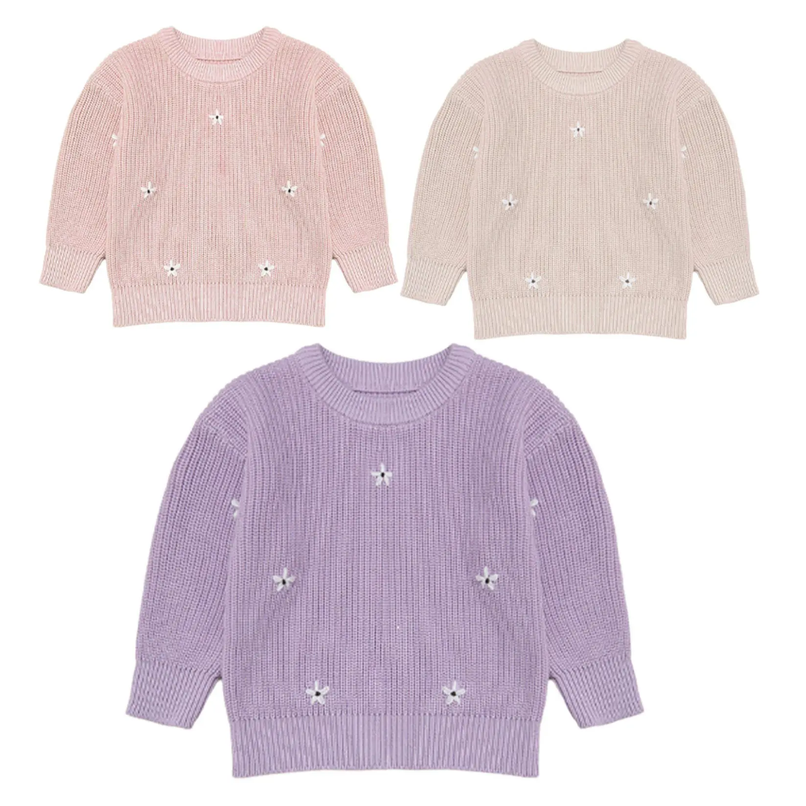 Sholeno Toddler Baby Girls Flower Embroidery Knit Sweater Long Sleeve Pullover Oversized Warm Tops