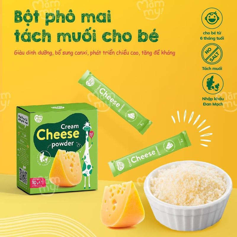 Hộp phô mai tách muối Mămmy dạng bột rắc cơm, nui, cháo hộp 10 ống (3g/ống)