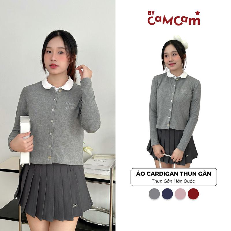 Áo Khoác CARDIGAN Nữ Bycamcam Thun Gân CÚC CÀI LẤP LÁNH Thêu Logo