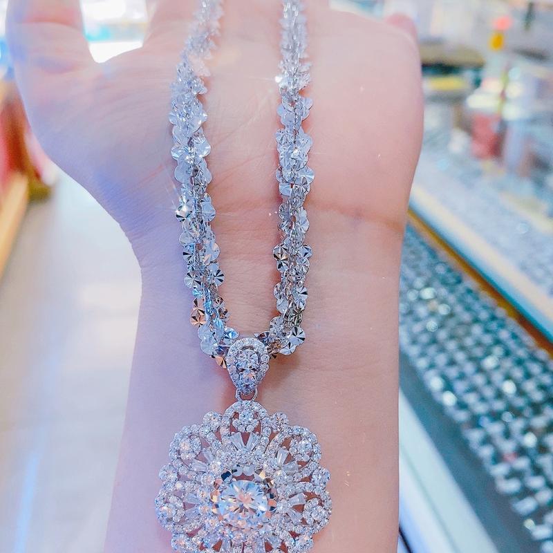 Phụ Kiện Dây Chuyền Nữ Xoắn  Hoa Mai 8li Kèm Mặt M021 Hoa Mai Đeo Cổ Sang Trọng Trang Sức Bạc Ý Xi Kim- Bạc Thuận Phát Voi