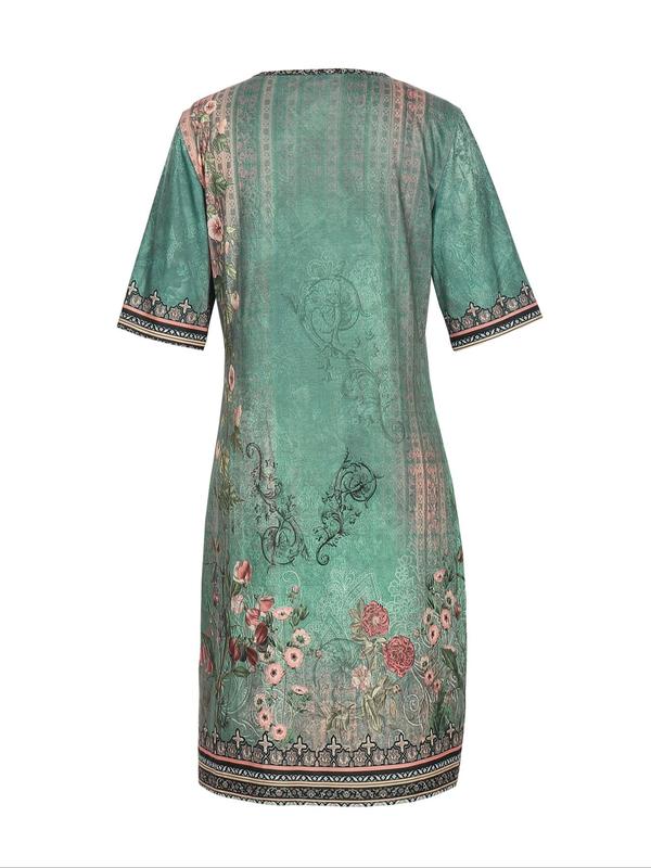 【Plus Size】 Floral Pattern Dress, Plus Elegant Fashion Casual Dress for Daily Outdoor Wear, Women Plus Clothing for Summer 5