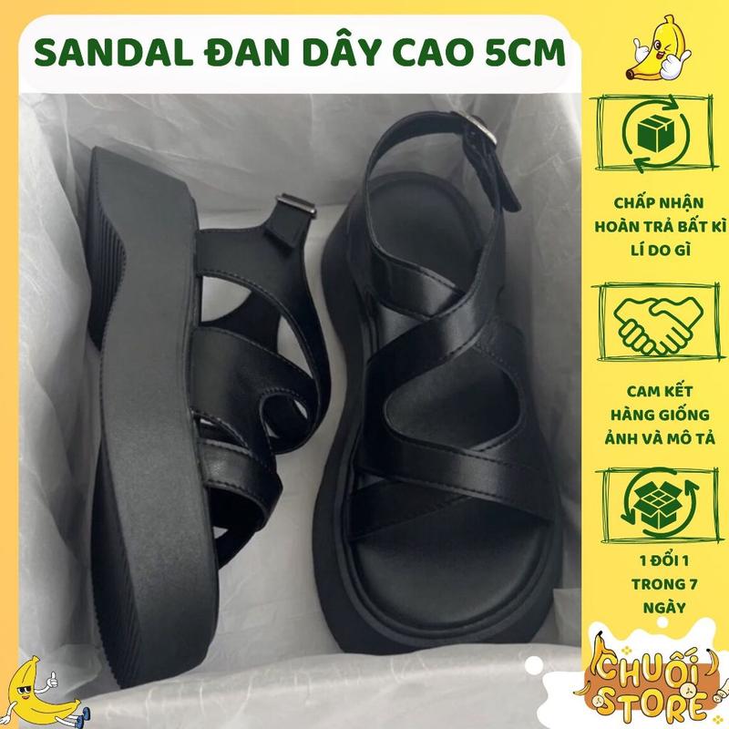 [SẴN+CÓ VIDEO] Dép Sandal Nữ Ulzzang  - Giày Sandal Nữ Đi Học Quai Đan Chéo Màu Đen Chất Liệu Da PU Đế Cao