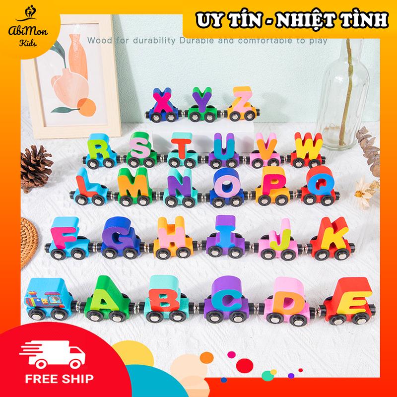 🌻 Đoàn Tàu Nam Châm Bằng Gỗ Cho Bé (bảng chữ cái) ☘️ Montessori cao cấp ✨ Đồ chơi Giáo dục - An toàn - Thông minh