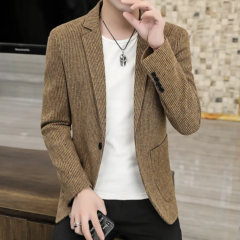 Bộ Đồ Sọc, Hàng Mới Về Mùa Thu Và Mùa Đông, Phong Cách Thường Ngày Thích Hợp Cho Đám Cưới Và Chú Rể, Thời Trang Hàn Quốc, Bộ Đồ Phù Rể Nam, Giao Hàng Một Mảnh 1