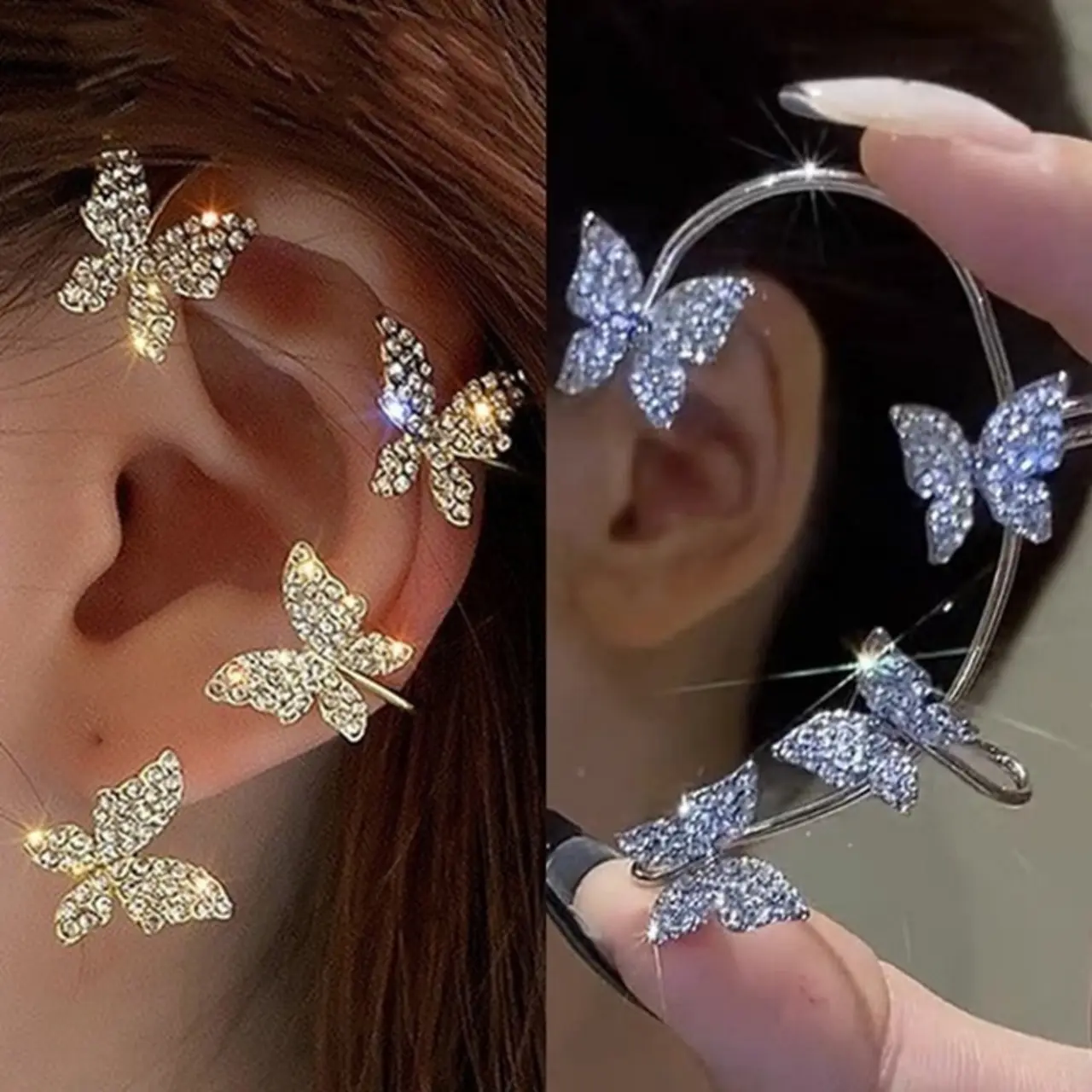 1Pcs Women's No Pierced Earrings Ear Cuff Elegant Sweet Butterfly Snowflake Ear Bones Clip for Gifts Jewelry Ear Clip