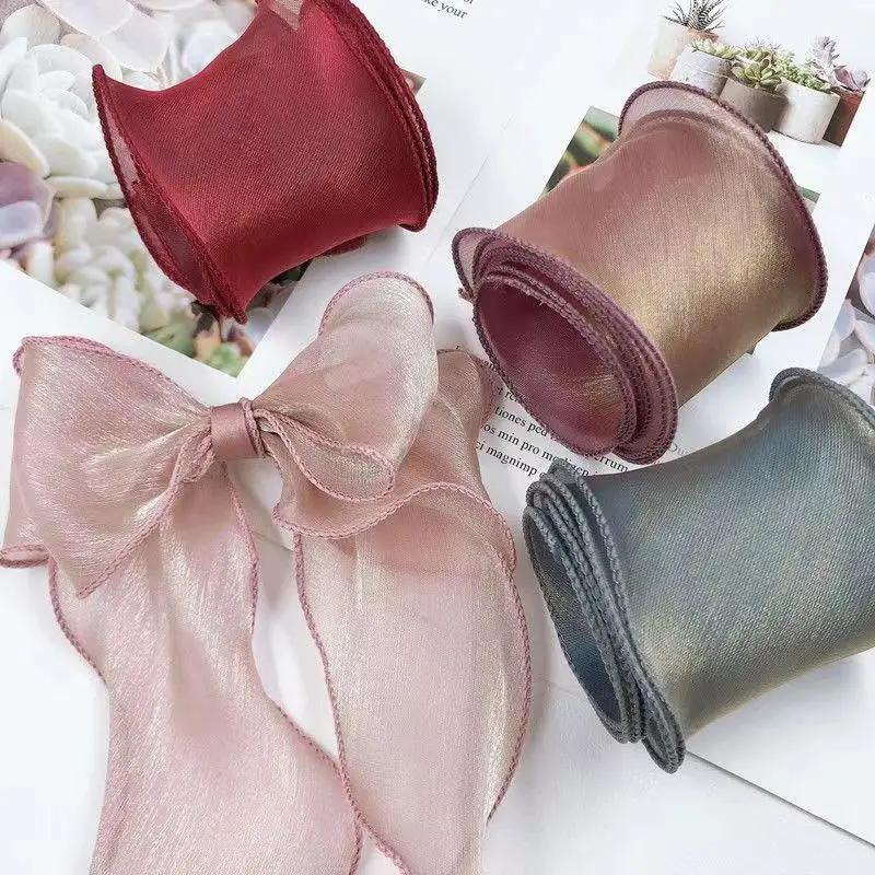 Para Tu : Plain Fishtail Ribbon Yarn With Wavy Edge Wrap Flower Gift Birthday Cake Decoration Sheer Chiffon Ribbon Organza Satin Ribbons,Bouquet Gift Wrap Bow Material Hair Accessories small tokens students