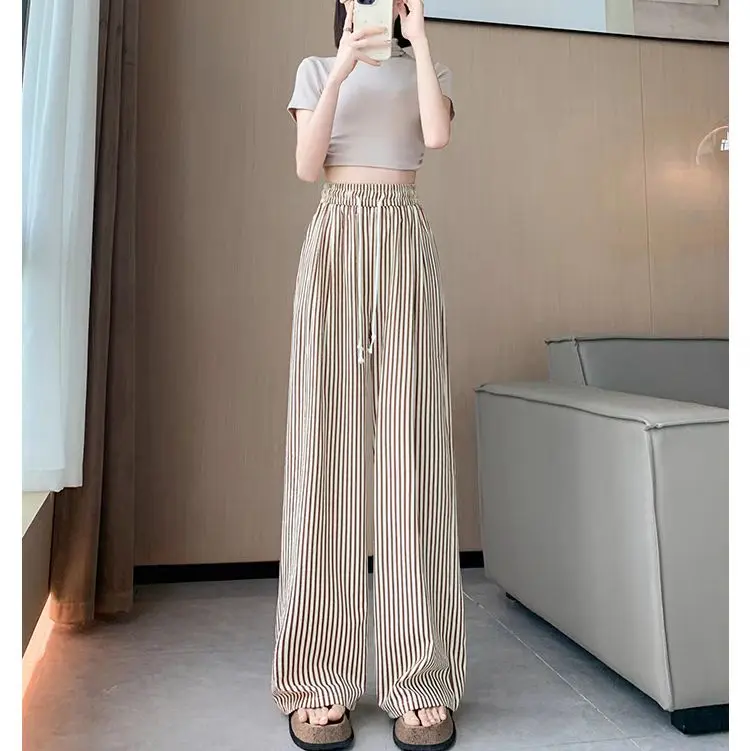 Combo 2 Quần kẻ sọc nữ ống rộng cạp cao chất đũi mềm mát. Women 4