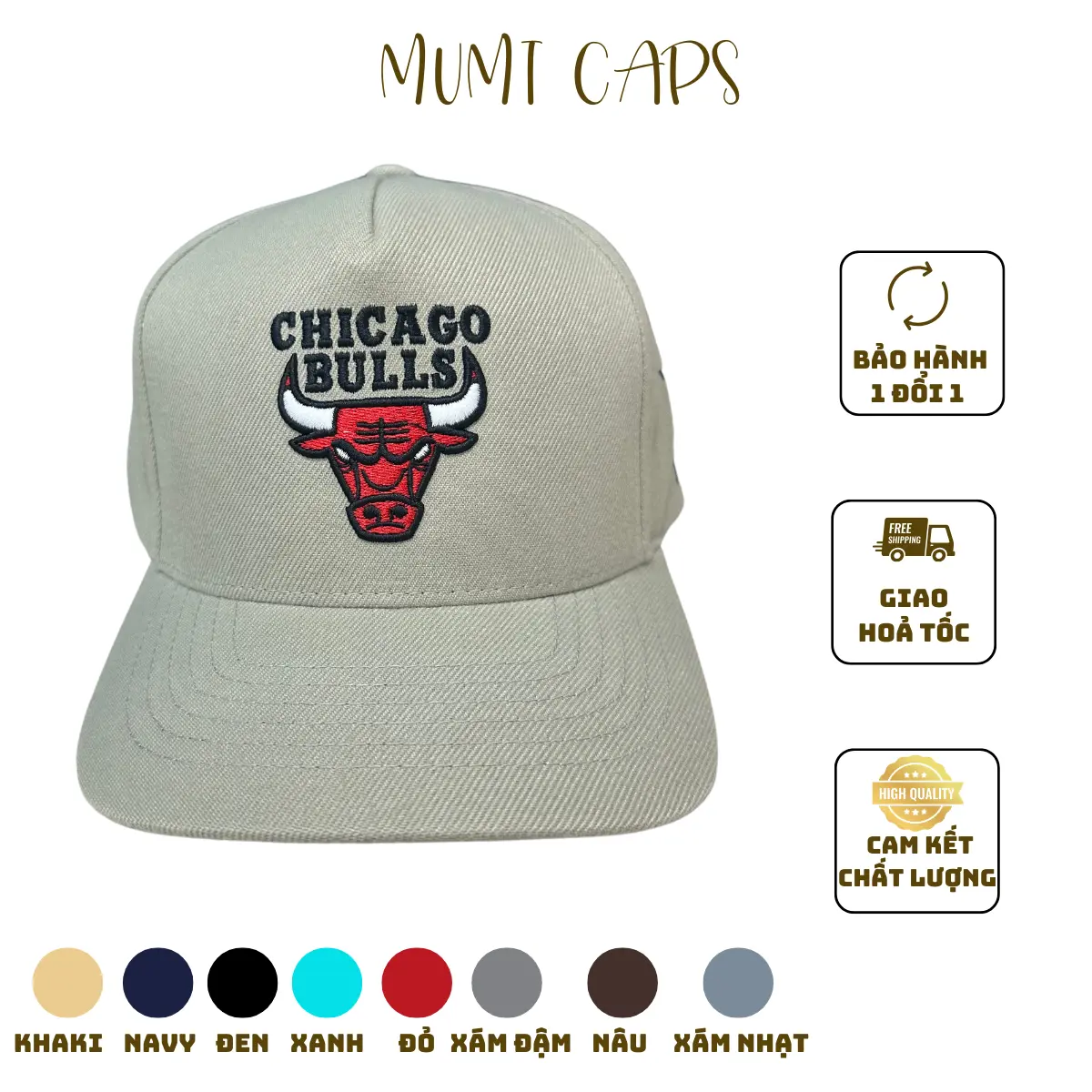 Mũ Trucker thêu chữ CHICAGO - CHÚ TRÂU NGẦU  sắc nét - from sâu -unisex nam nữ, chất khaki thoáng mát cap hat MUMT13 Cotton Voi
