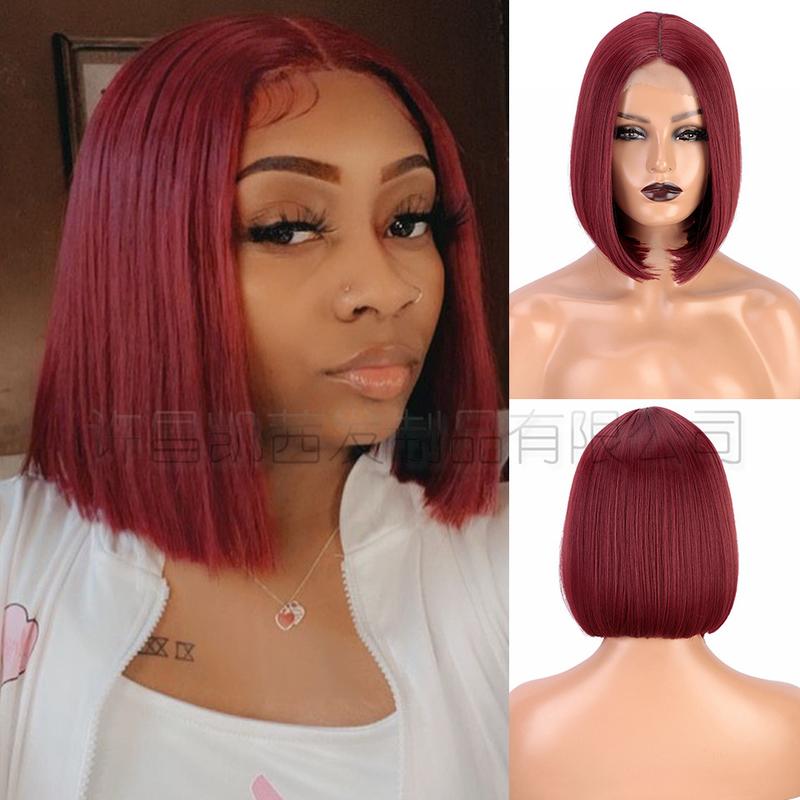 Product Introduction of Xuchang Wig European and American Medium Short Straight Hair Bobhaircut Wig Female Hair Wigs Front Lace Wig Head Cover on Sale 2