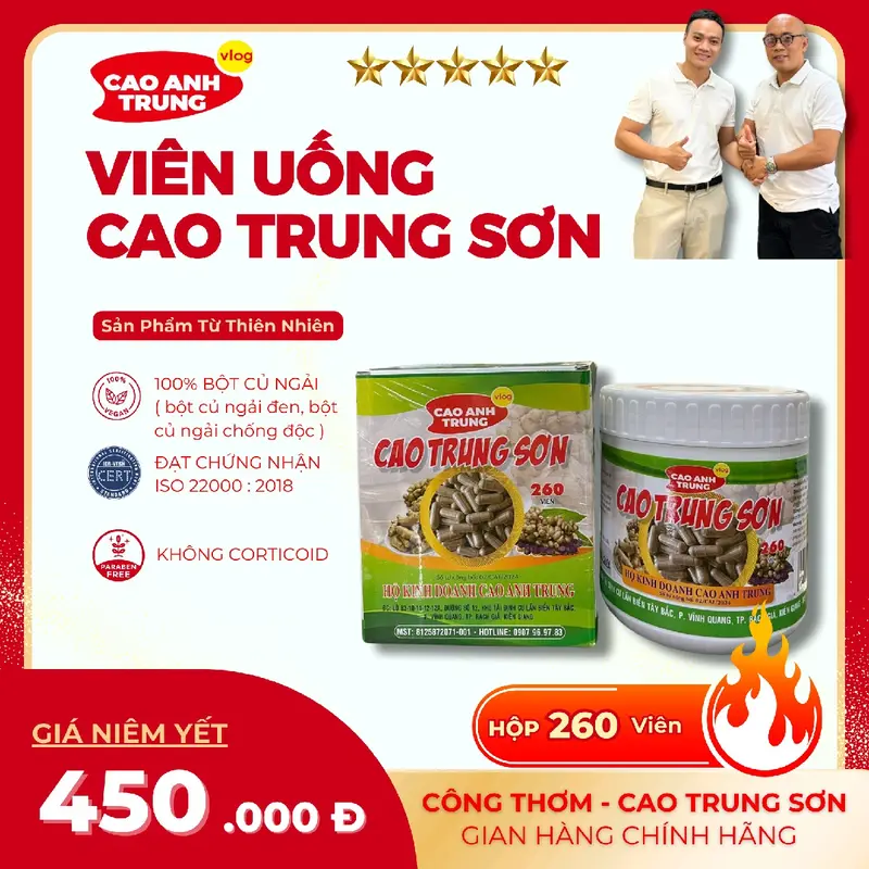 HỘP NHỎ 260 VIÊN NGẢI ĐEN CAO TRUNG SƠN ( Bột Ngải Đen + Ngải Chống Độc ) Hỗ Trợ Xương Khớp, Dạ Dày, Trào Ngược, Viêm Xoang, U Sơ 1