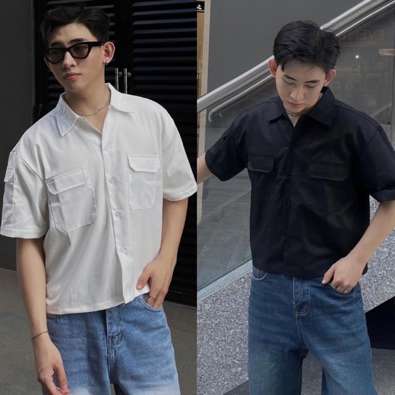 Áo Sơ Mi Boxy Premium Basic 3 túi Nam Nữ , chất liệu Kaki Cotton , Boxy Shirt Black/White Mr Smile 99 Shop SM105 Menswear Có Cổ