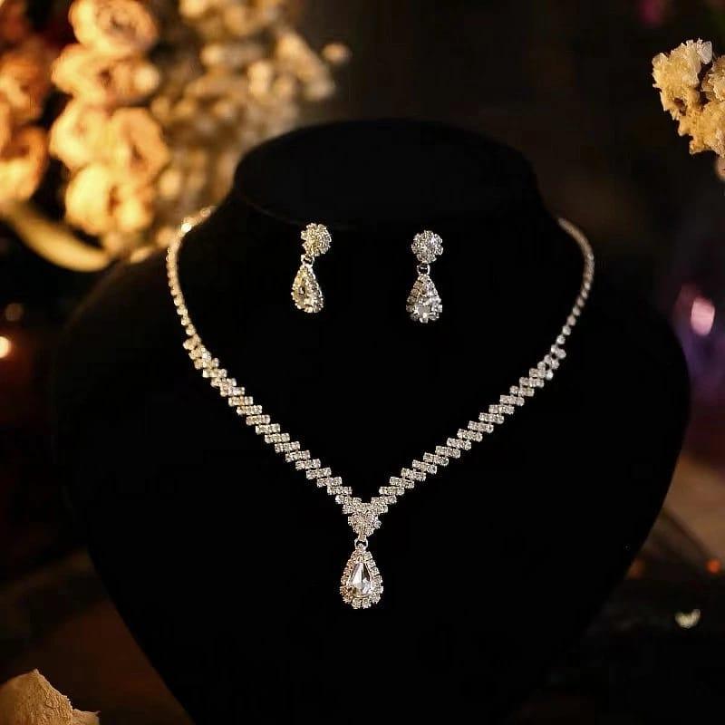 Glow Kalung Pernikahan Set  - Kalung Anting Liontin - Bisa Untuk Headpiece - Aksesoris Pengantin Bridesmaid 1
