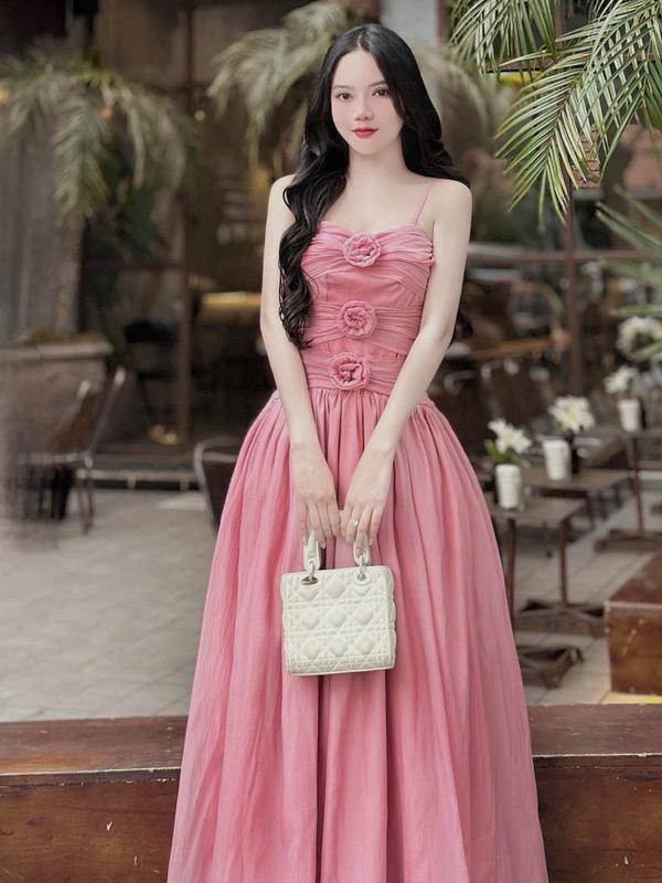 VÁY 2 DÂY VOAN TƠ 3HOA BỒNG XOÈ MAXI  DÁNG DÀI 3 MÀU