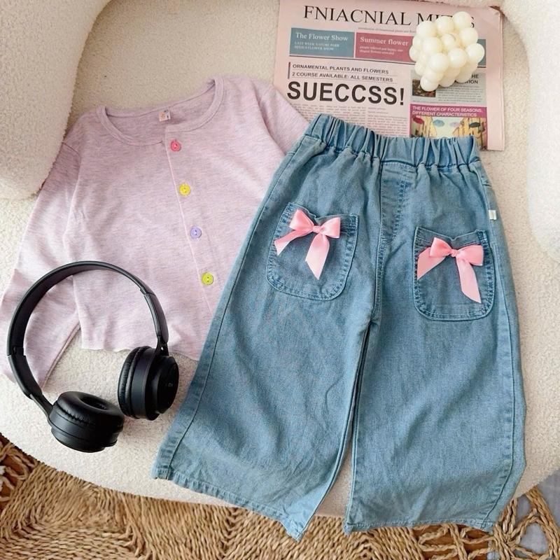 Set quần jean mềm áo zip vạt chéo cúc màu xinh cho bé gái quanao daitay Cho Bé gái 3