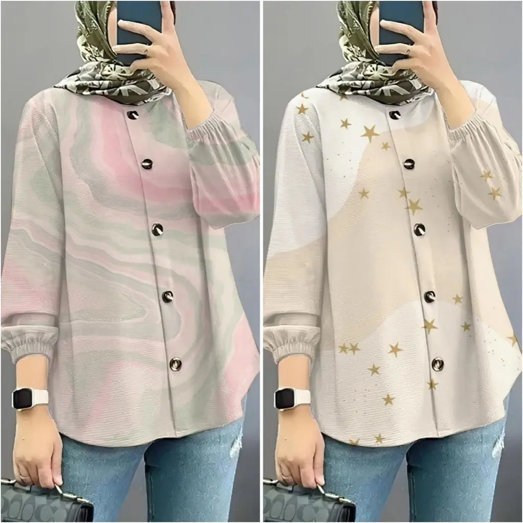 เสื้อเบลาส์สตรีมุสลิม สีขาว สไตล์เรียบหรู มีดอกไม้ เสื้อยืดสตรีมุสลิม พลัสไซส์ เสื้อผ้าผู้หญิง