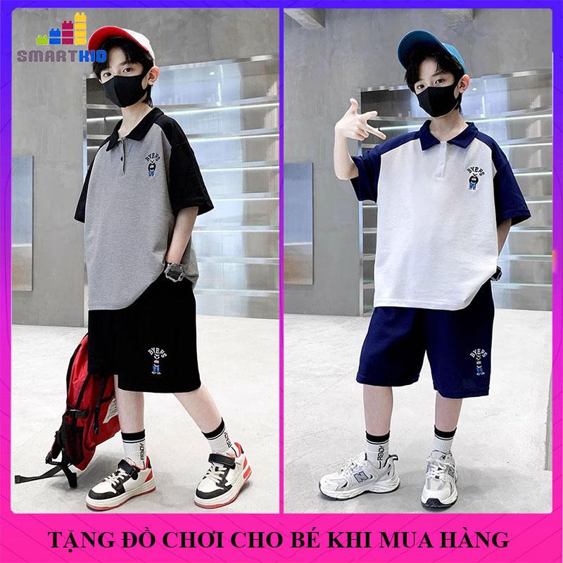 Đồ hè bé trai, Đồ bé trai, quần áo hè bé trai hình thêu Gấu vải thun cotton size 18-50kg. Đồ bộ bé trai, set đồ bé trai, bộ đồ cộc tay bé trai 1